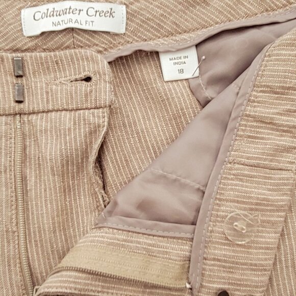 100% Linen Wide Leg Coldwater Creek Natural Fit Pants Neutral New Size 18 - Picture 4 of 13